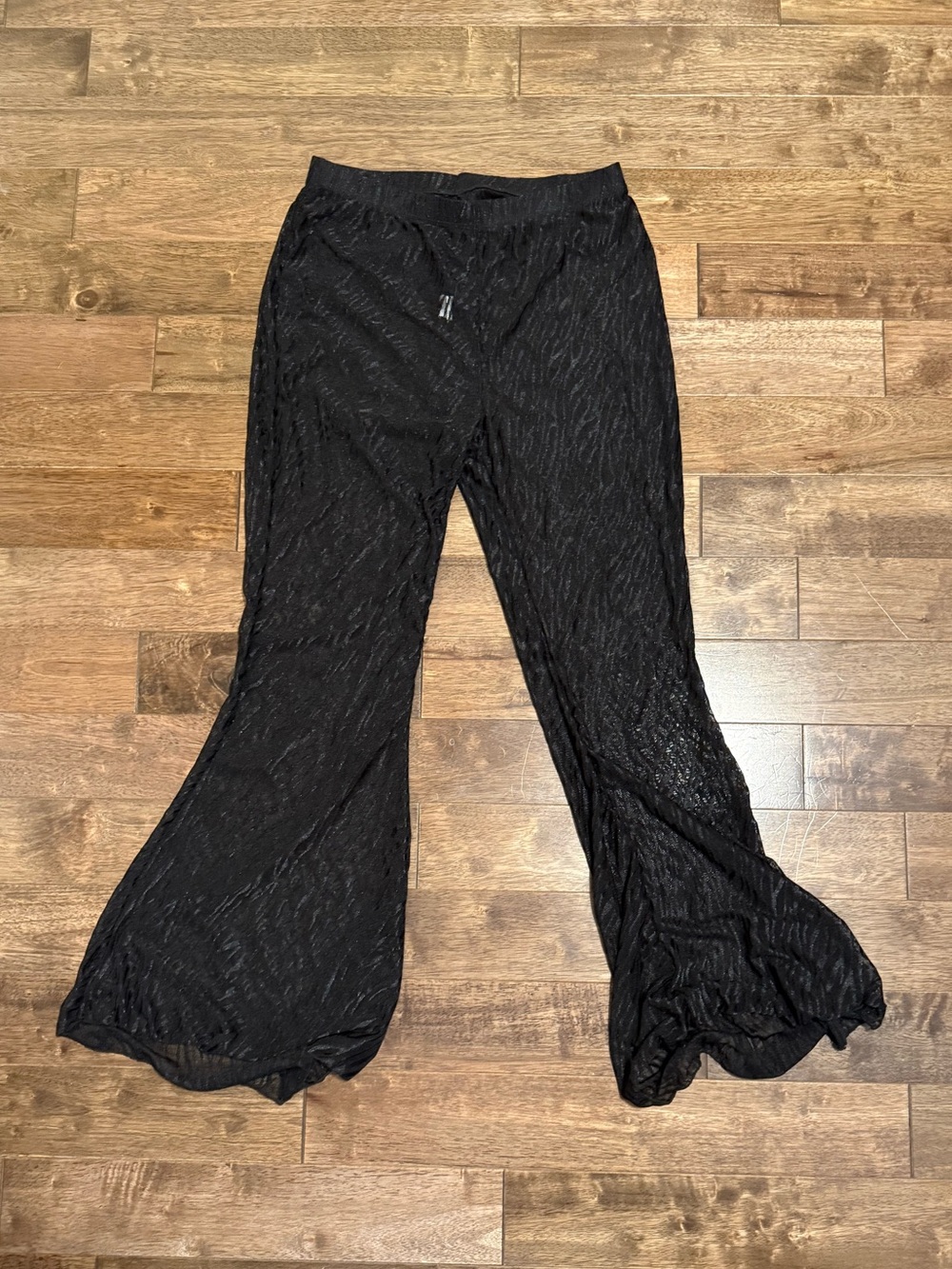 Women’s Black Sheer Lace Mesh Flare Pants Cover Up Size XL